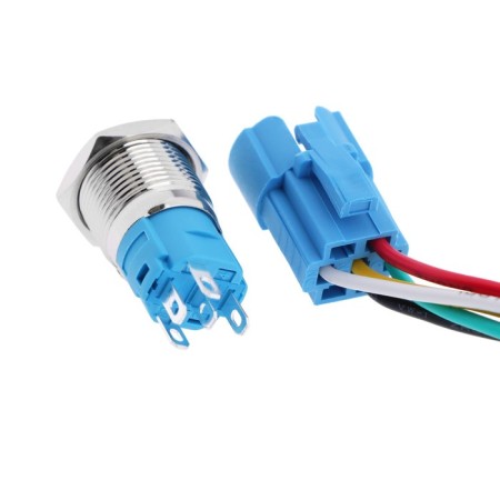 Switch, 12 V, 3 A, 5 PIN, IP67, D 16mm, wire 15 cm, green-3