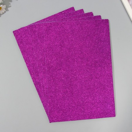 A set of glitter foamiran (5 sheets) 2 mm, 20x30 cm, purple
