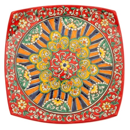Largan Rishtan ceramics "Patterns", 31 cm, square, red mix-3