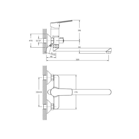 Bath mixer Rush Balearic BA3935-51, single-leaf, long spout, chrome-1