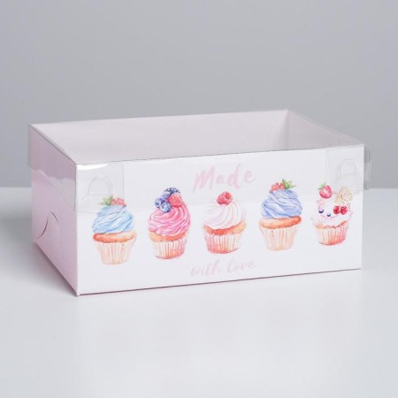 Capcake box, confectionery packaging, 6 cells "Made with Love", 23 x 16 x 10 cm