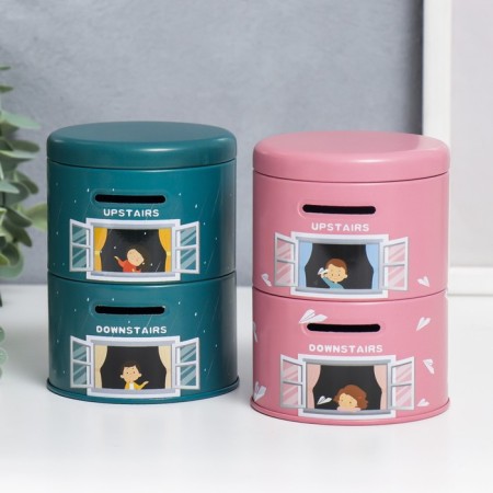 Piggy bank Metal double "Babies at the window" mix 12x8.5x8.5 cm-1