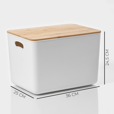 Storage container with lid and handles LadoM "Naturel", 36 × 25 × 24.5 cm, white color-2