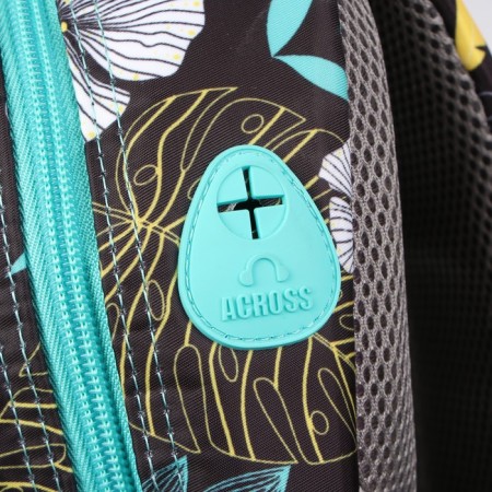 Youth backpack 43 x 29 x 18 cm, ergonomic back, Across 155, gray/turquoise 155-3-10