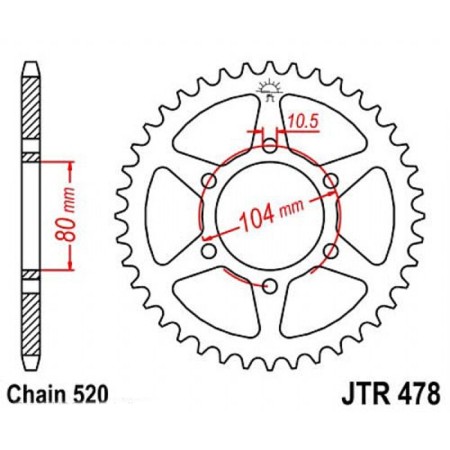 The rear star, driven JTR478 steel, chain 520, 38 teeth