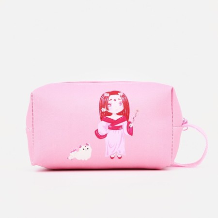 Cosmetic bag with a handle, a pink color-1