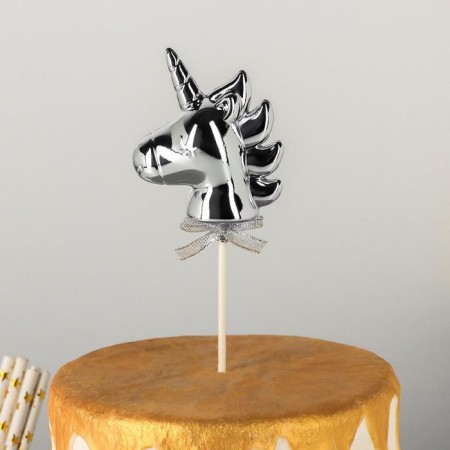 Topper for the cake "Unicorn", 21 × 7 cm, silver color