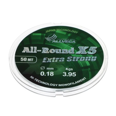 Monophile ALLVEGA ALL-ROUND X5, diameter 0.18 mm, test 3.95 kg, 50 m, transparent