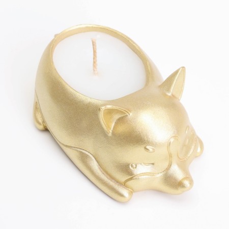 Candle "Corgi" in a candlestick of gypsum, 8.5x13x7cm, gold-4