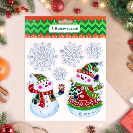 Stickers on the windows "New Year" snowmen, snowflakes, 23 x 20 cm-1
