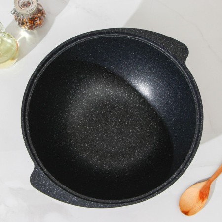 Cauldron, 4.5 l, glass cover, cast handles, anti -stick coating, color dark marble-2