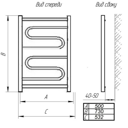 The heated towel rail "Liana" 500x800, internal thread 1/2 "-1
