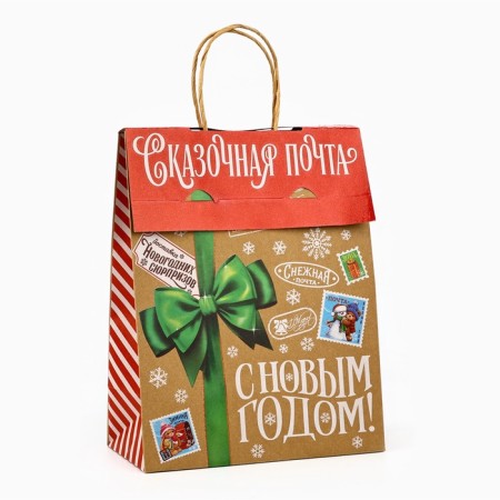 Package with the valve "New Year's Post", craft, glitter, 19.5 x 10 x 25 cm, New Year