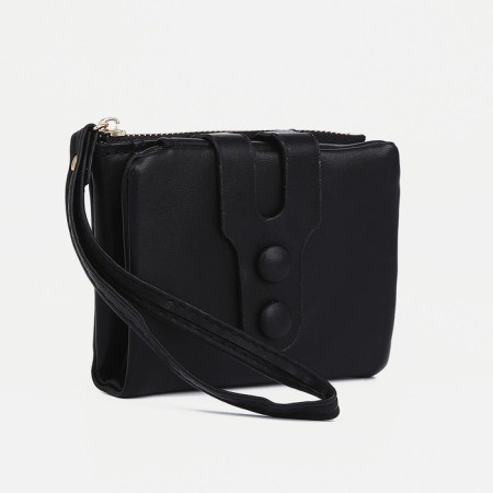 Women's wallet on the button, black color