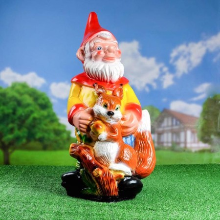 Garden Figure "Dwarf with Squirrel" 33x30x73cm