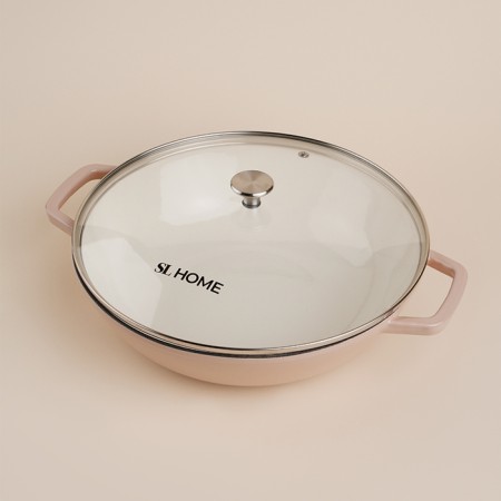 Cast iron frying pan with enameled coating SL Home, D = 31 cm, h = 8.5 cm, pink color-8