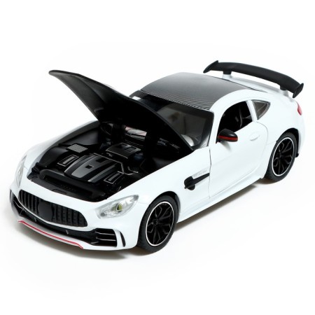 Metal machine, 1:24, inertial, doors, hood, trunk, white color are opened-4