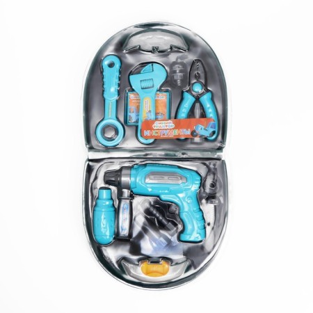 Game set of tools in a suitcase, blue tractor-3