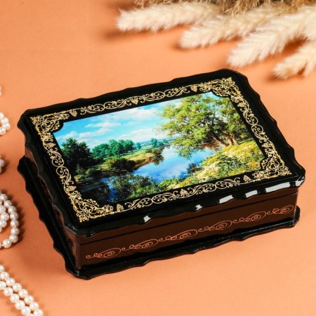 Casket "Forest Coast", 17 × 23 × 6 cm, lacquer miniature