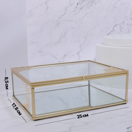 Great organizer for storage, with a lid, glass, with a mirror -bottom, 1 section, 25 × 17.5 × 8.5 cm, the color is transparent/copper-1