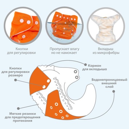 Reusable diaper "lion", 3-15 kg, orange color, crush me-1