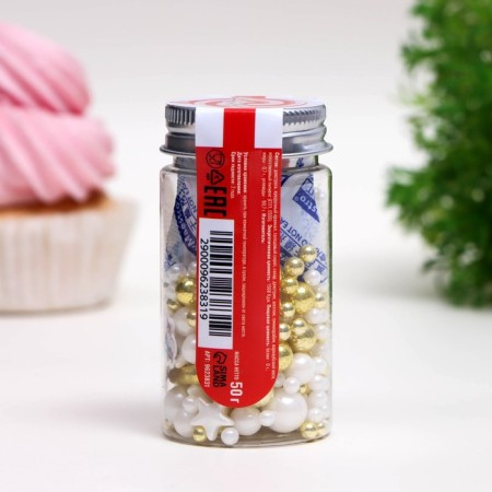 Sprinking confectionery "Children's holiday", white-gold, 50 g-2