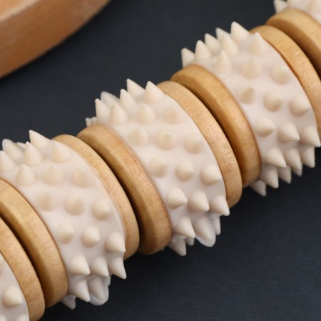 Massage "Babys", 14.5 × 8 × 3 cm, wooden, 5 wheels with spikes, beige color-2