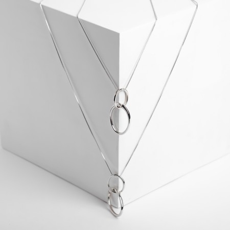 Pendant "chain" melancholy, plexus circles and ovals, color silver, 60 cm