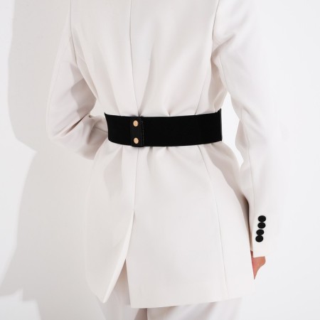 Women's belt, width 11 cm, elastic band, on buttons, black color-4