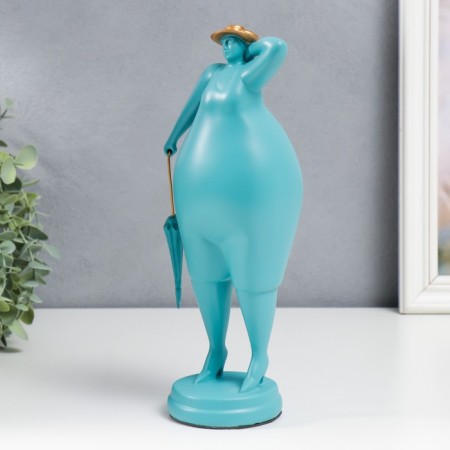 Polystone souvenir "Bbw in a hat with an umbrella" Blue 29x9x12.5 cm-3