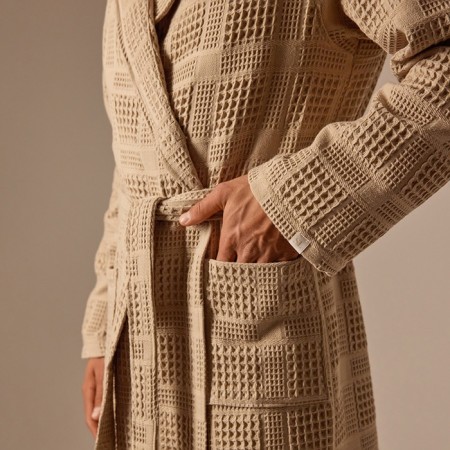 Wafel dressing gown Male SL Home: Chess "Sabbia", size S, 100% cotton, 340 g/m2-6