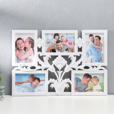Photo frame plastic in 5 photos 10x15 cm "Leaves and medallions" White 32x46 cm