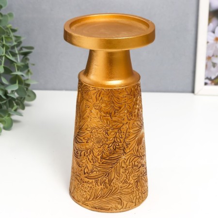 Polystone candlestick for 1 candle "Plant patterns" gold 19.5x9.5x9.5 cm-2