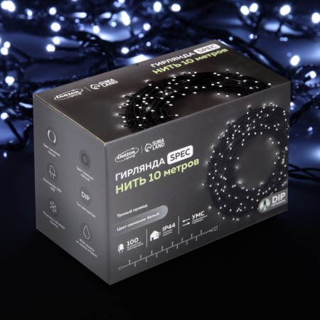 Garland “thread” 10 m, IP44, UMS, dark thread, 100 LED, white glow, white flicker, 220 V-6