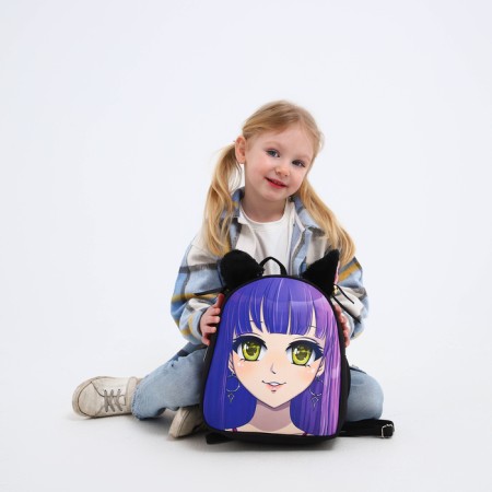 School textile backpack with ears on the hairpins "Anime", 27x23 cm, black/purple-14