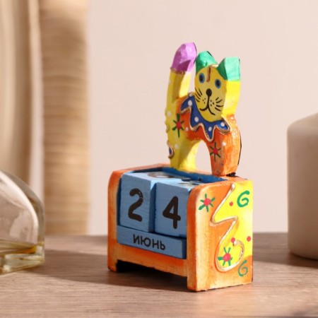 Wooden calendar "kitten" 7x4x10 cm mix (2 languages)-2