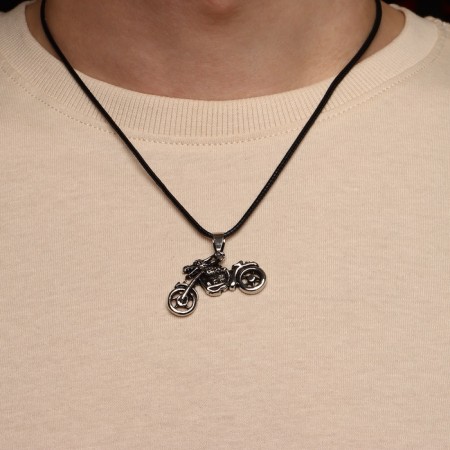 Pendant men's “motorcycle”, color black silver on a black lace, 50 cm-3
