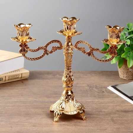 Summary Metal for 3 candles "Pattern" color gold 25x27.5x9 cm-2