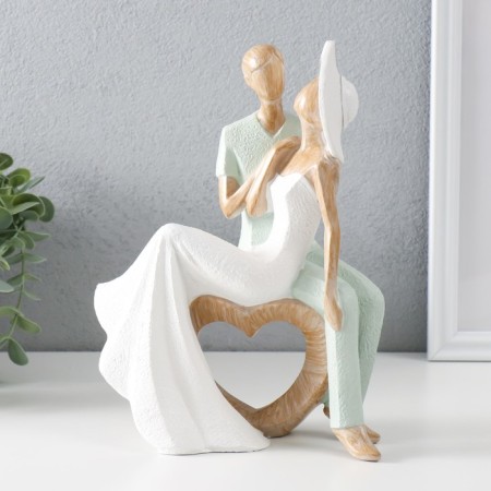 Polystone souvenir "Retro. Lovers sit on the heart" white-green 18x11x23.5 cm-3