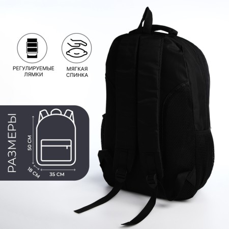 Young backpack from textiles with a zipper, 4 pockets, black/white color-1