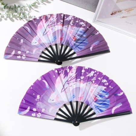 Fan plastic, textile h = 27.5 cm "Cherry flowers and fish" mix