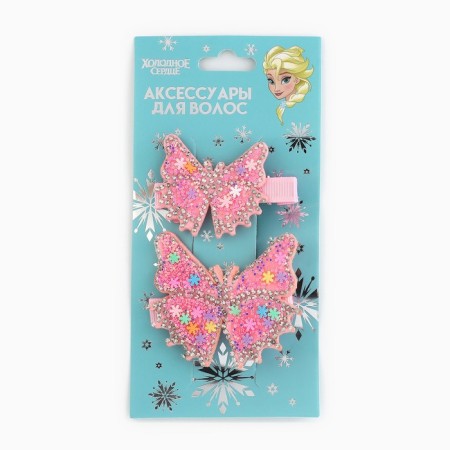 Hair clip with sparkles, 2 pcs, 5.5 cm, butterflies, cold heart