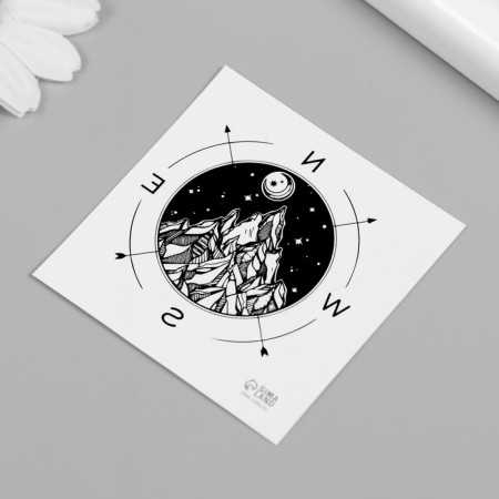 Tattoo on the body black "compass" 6x6 cm-4