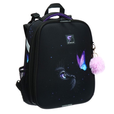 School backpack 38 x 30 x 16 cm, ergonomic back, stavia "cat", black-1