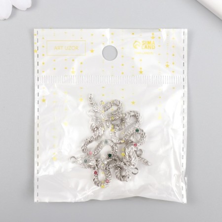 Decor for creativity metal, rhinestones "Snake with gems" silver 0.4x1.7x4.2 cm-3