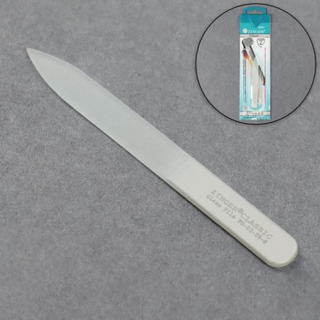 Glass nail file, 9 cm, in a case, on a blister, silver color, fg-02-09