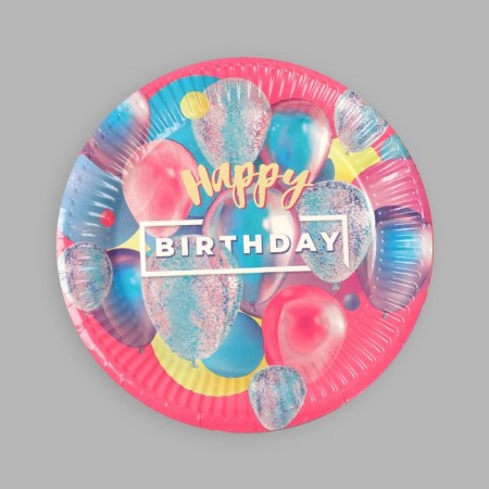 Disposable paper plate Happy Birthday, set 6 pcs, 18 cm-2
