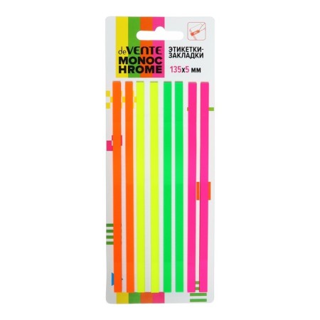 Bookmarks with adhesive edge, 5 x 135 mm, 4 colors of 20 sheets, plastic, Devente monochrome, cardboard blister-1