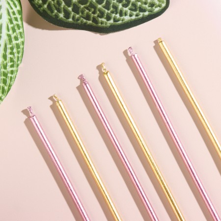 Set of candles in the cake, 6 pieces "Happy", 17 cm, gold with pink-2