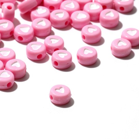 Acrylic bead "heart", 7 × 4 mm, (set 10 g), white-pink color